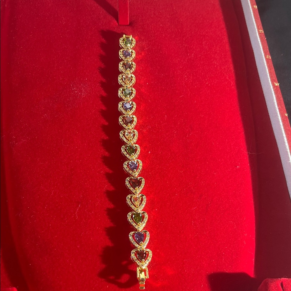 Gold Heart Bracelet with Multicolor Stones